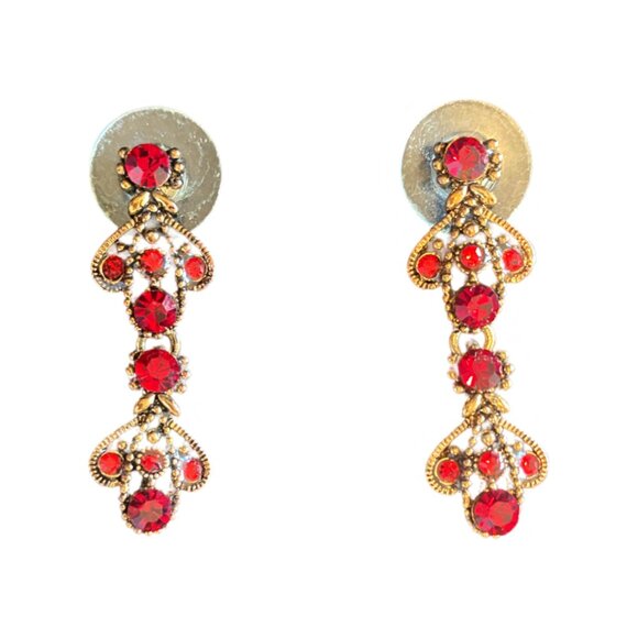 Elaborate Ruby Red Drippy Choker Necklace and Matching Earrings, 16 inches - Picture 6 of 6